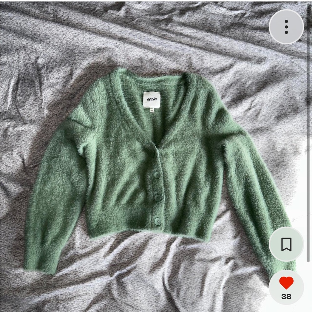 Aerie Plush Green Cardigan Sweater
